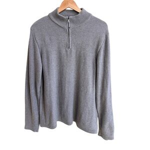 Flag and Anthem Gray Mock Neck 1/4 Zip Long Sleeve Pullover Mens Size L Cotton